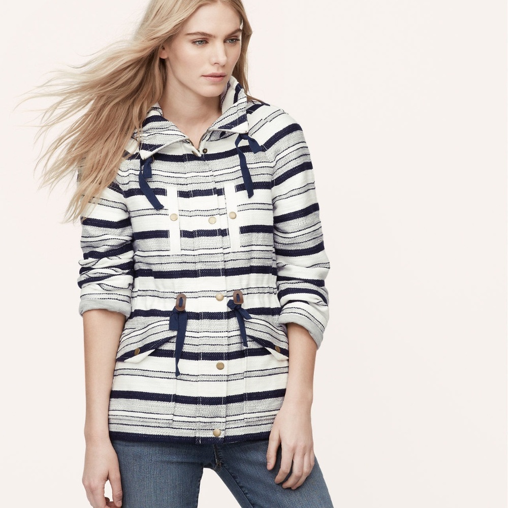 Ann Taylor Loft Woman's Breton Stripe Anorak Coat